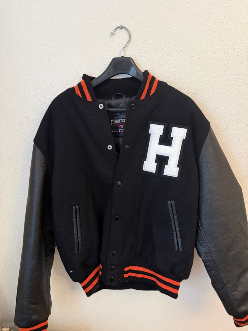Stewart & Strauss Vintage Black & Orange Varsity Bomber Jacket XL